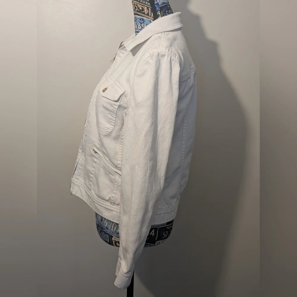 Ralph Lauren Zippered White Denim Jacket - Picture 3 of 8